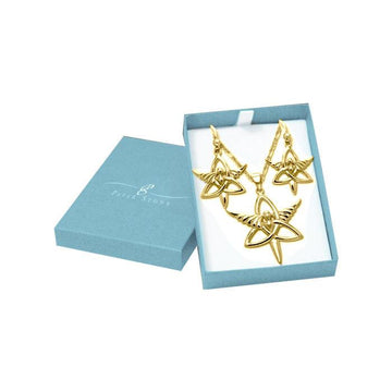 The Grace of the Trinity Knot Angel Solid Gold Pendant Chain and Earrings Box GSET005 - Jewelry